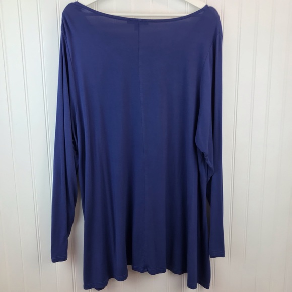 Cable & Gauge Plus Size Flowy Tunic Top - 2X, Scoop Neck Royal Blue Long Sleeves - Picture 7 of 10